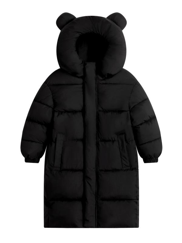 Custom Kids Longline Cotton Padded Coat Hooded Windproof Knee Length Winter Warm Puffer Parka for Boys Girls 2-12 Years OEM ODM